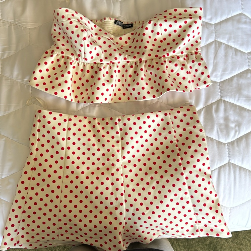 Zara Two Piece Polka Dot Shorts Set